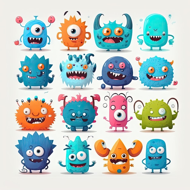 Cute cartoon monsters white background vector illustration Made by AI Artificial intelligence