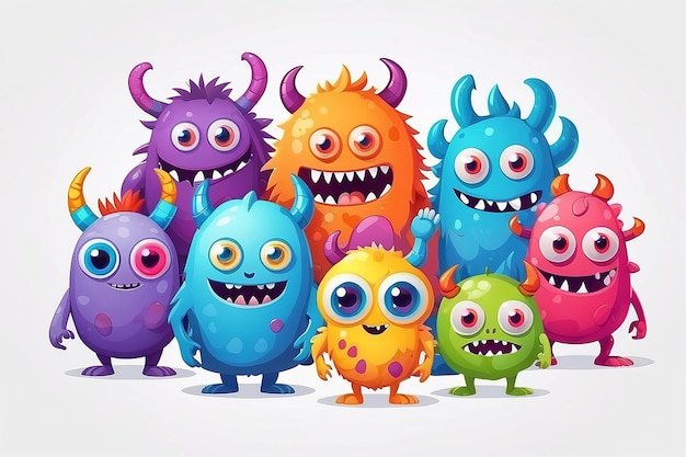 Cute cartoon monsters white background vector illustration Made by AI Artificial intelligence
