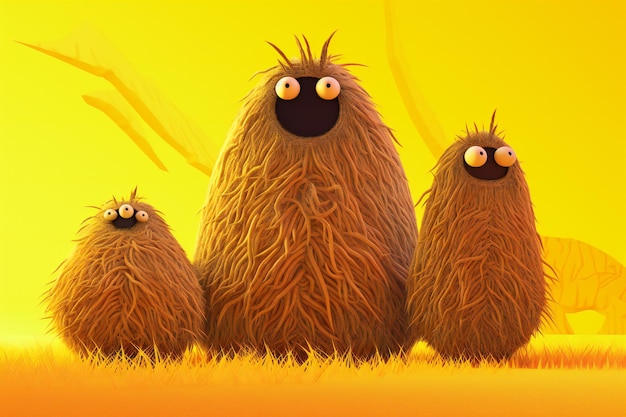 Cute cartoon monsters on a yellow background