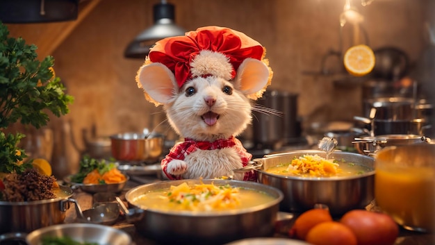 Cute cartoon mouse in the kitchen