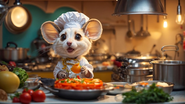 Cute cartoon mouse in the kitchen