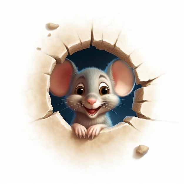 Симпатичная мультяшная мышь, выглядывающая из норы Генеративный ИИ