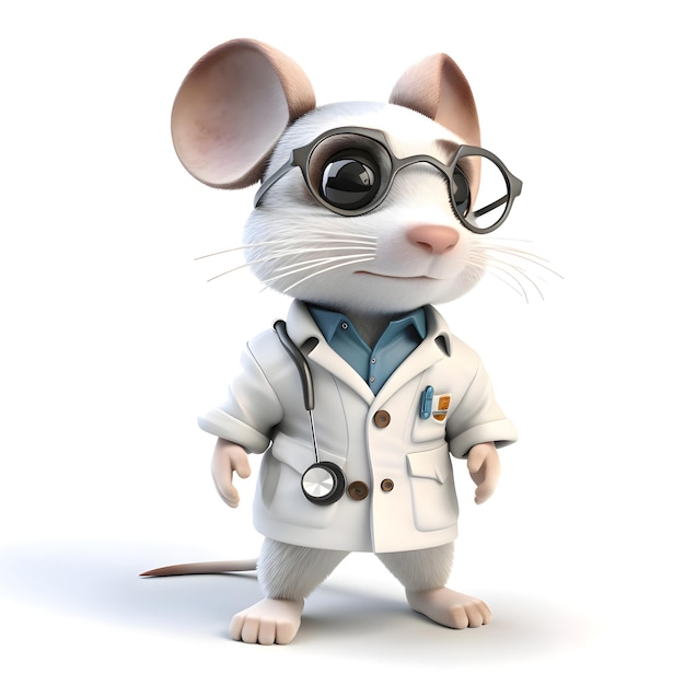 Cute cartoon mouse with a stethoscope around his neck