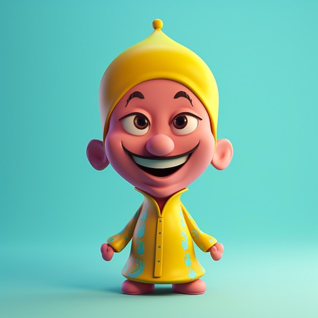 Foto simpatico personaggio musulmano dei cartoni animati in abiti tradizionali 3d rendering
