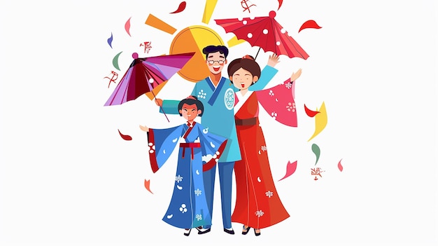 かわいい漫画の北朝鮮の家族