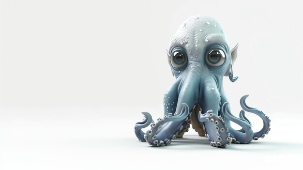 A cute cartoon octopus with big eyes and a friendly smile It is sitting on a white background and looking at the camera