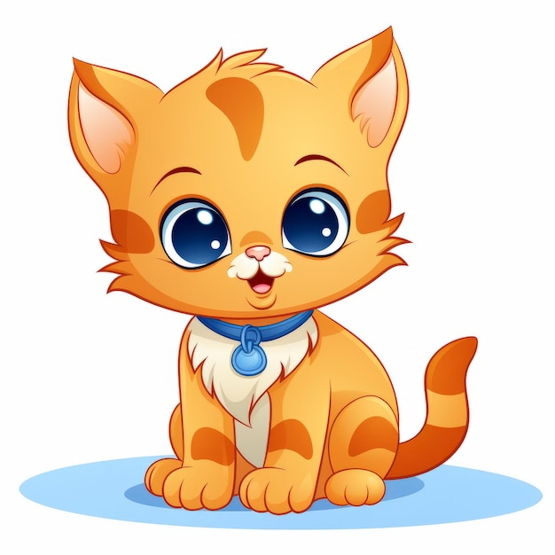 Photo cute cartoon orange kitten with blue eyes sitting on the floor