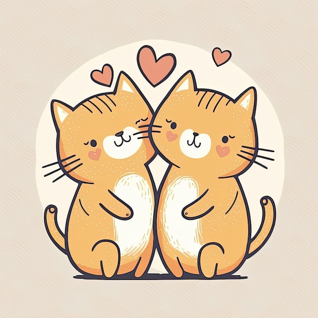 Photo cute cartoon orange lions in love on light background romantic illustration template for valentine day generative ai