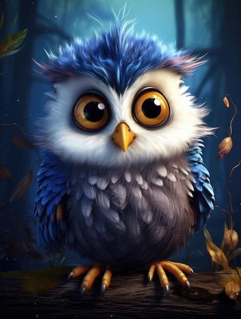 Cute cartoon owl in the forest