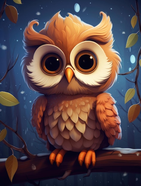 Cute cartoon owl in the forest