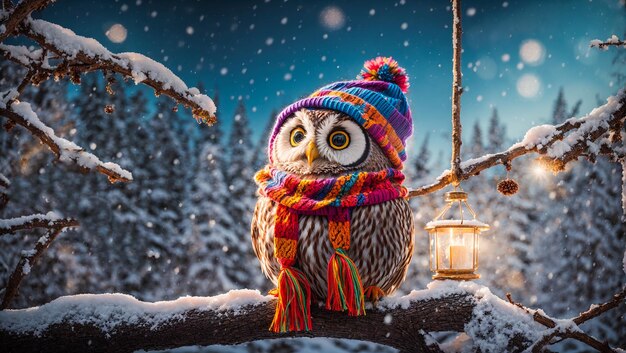 Cute cartoon owl snow