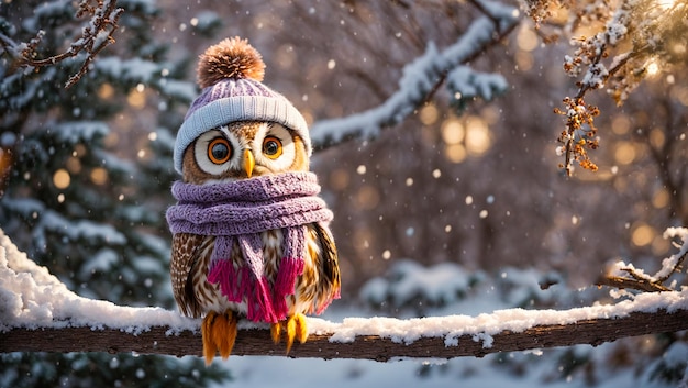 Cute cartoon owl snow