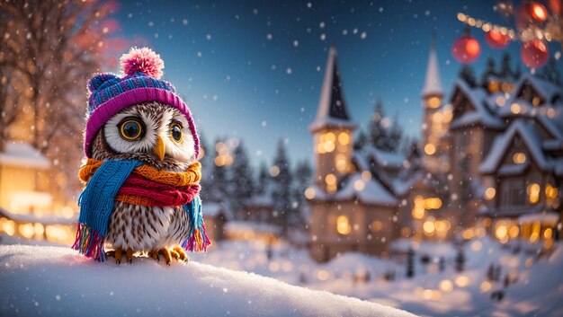 Cute cartoon owl snow