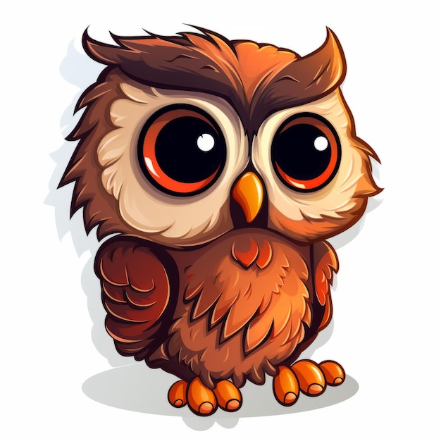 Cute Cartoon Owl Sticker Light Red And Dark Amber Artgerm Style