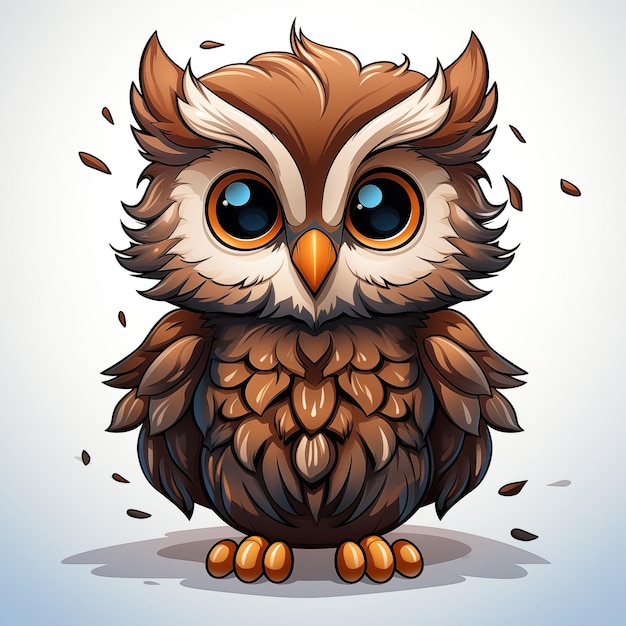 Cute cartoon owl with big eyes on white background