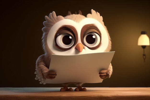 Cute Cartoon Owl with Graduation Cap Generative ai