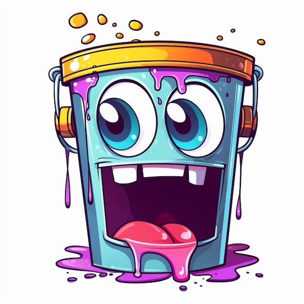 Photo a cute cartoon paint bucket with cute eyes and cute front teeth running