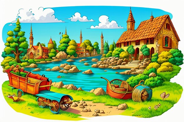 Cute Cartoon Painting Simple Drawing Kawaii Creative Story Picture Book Style Wallpaper Background