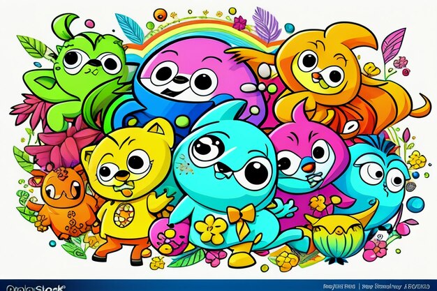 Photo cute cartoon painting simple drawing kawaii creative story picture book style wallpaper background