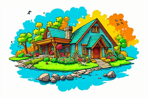 Cute cartoon painting simple drawing kawaii creative story picture book style wallpaper background