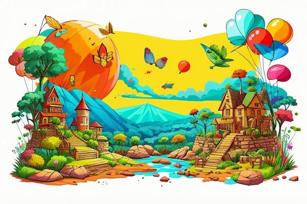 Cute Cartoon Painting Simple Drawing Kawaii Creative Story Picture Book Style Wallpaper Background