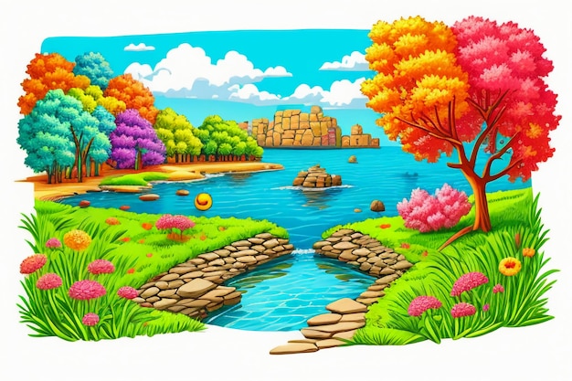 Cute cartoon painting simple drawing kawaii creative story picture book style wallpaper background