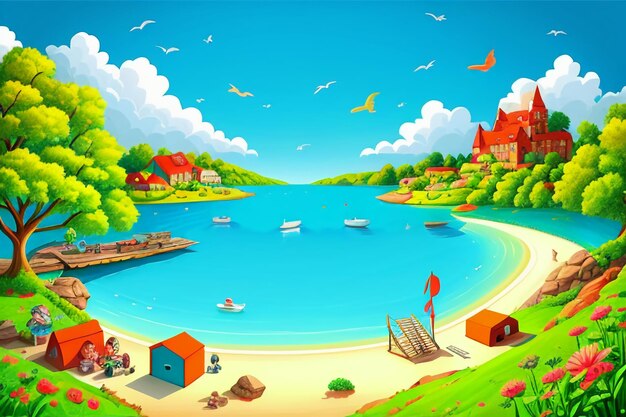 Cute cartoon painting simple drawing kawaii creative story picture book style wallpaper background