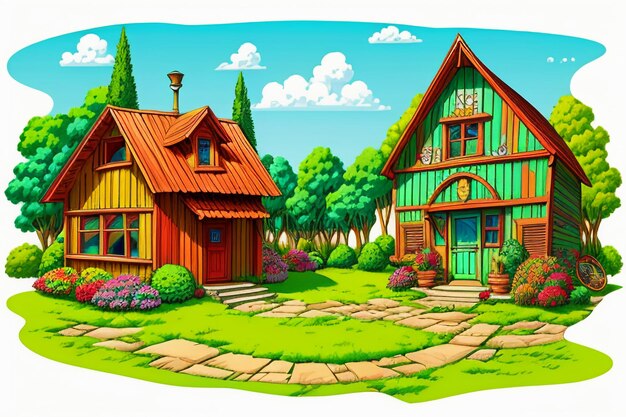 Cute cartoon painting simple drawing kawaii creative story picture book style wallpaper background