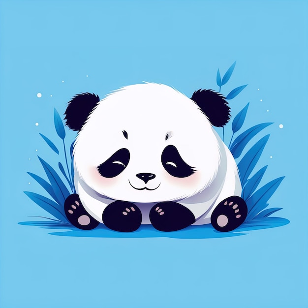 cute cartoon panda in the forest watercolor illustrationcartoon panda on the blue background cute