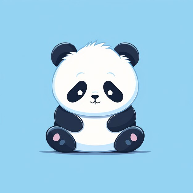 Cute cartoon panda sitting on blue background Vector illustration