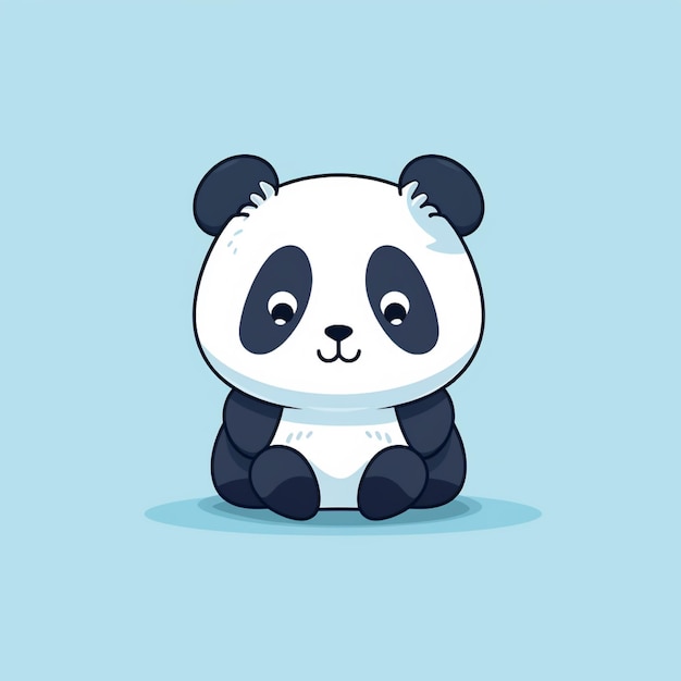 Милая мультяшная панда сидит на синем фоне. Векторная иллюстрация