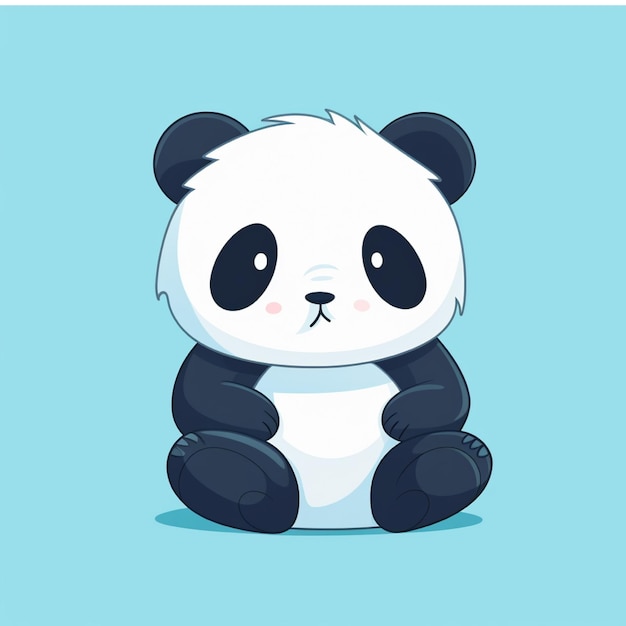 Cute cartoon panda sitting on blue background Vector illustration