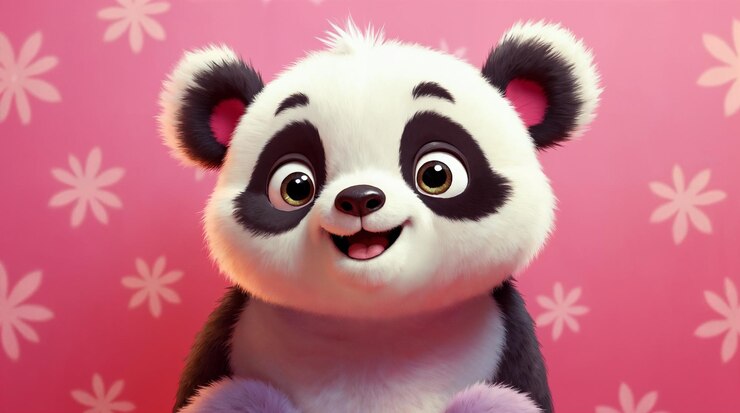 Photo cute cartoon panda with a smiling face and fluffy fur