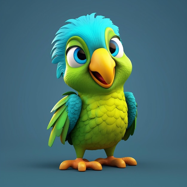 Милый мультяшный попугай Персонаж 3D