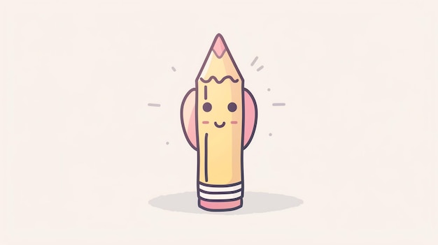 Photo a cute cartoon pencil with a happy face and pink eraser