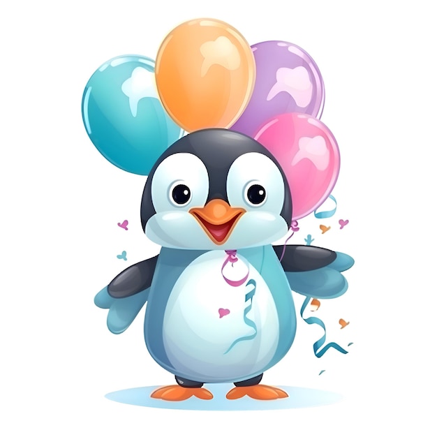 Premium AI Image  Cute cartoon penguin with balloons on white