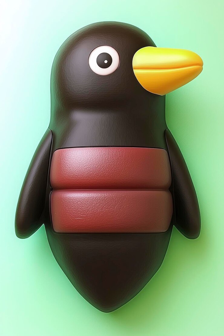 Photo 赤いストライプの可愛い漫画のペンギン
