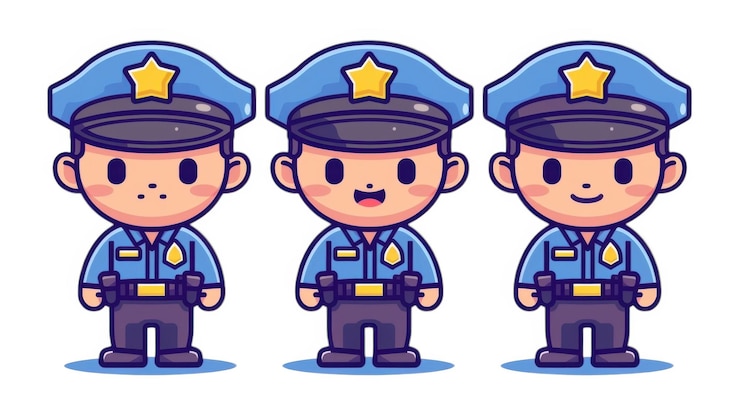Photo 異なる表情を持つ可愛い漫画の警察官