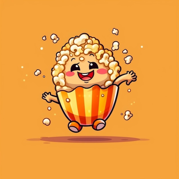 Photo cute cartoon popcorn dancing character generative ai