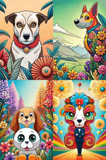 Cute Cartoon puppy and dog Illustraton