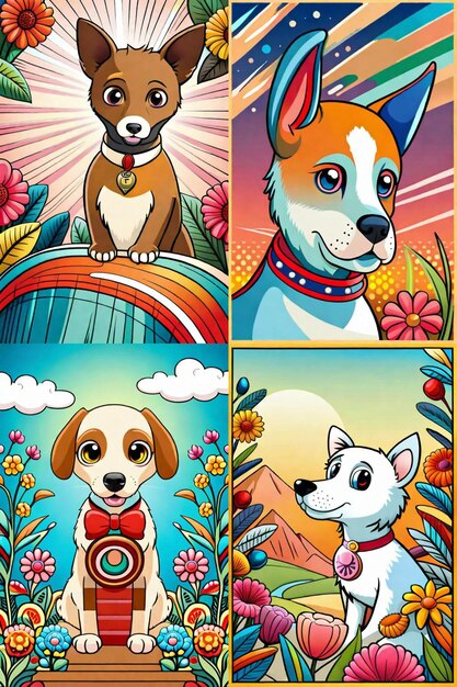 Cute Cartoon puppy and dog Illustraton