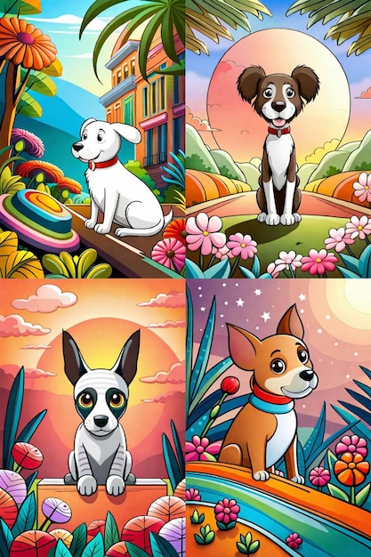 Cute Cartoon puppy and dog Illustraton