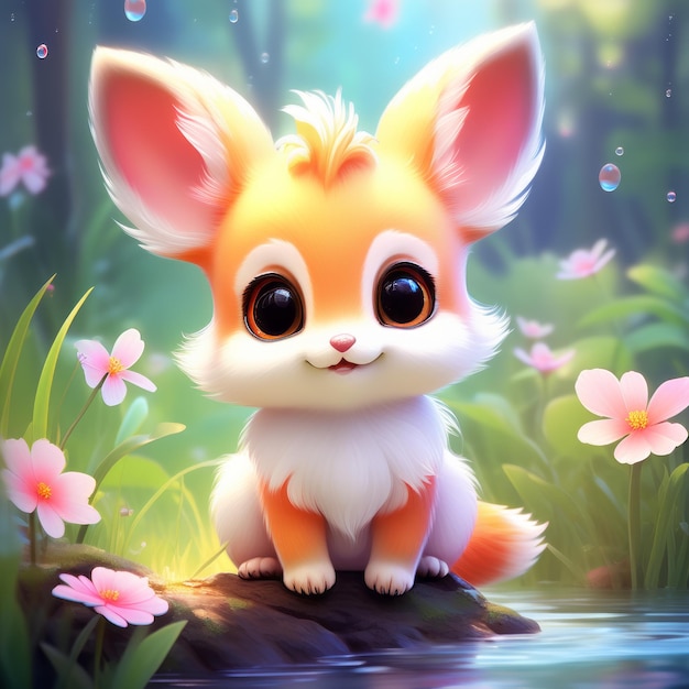 cute cartoon rabbit with red flowers cute cartoon rabbit with red flowers cute fox in the garde