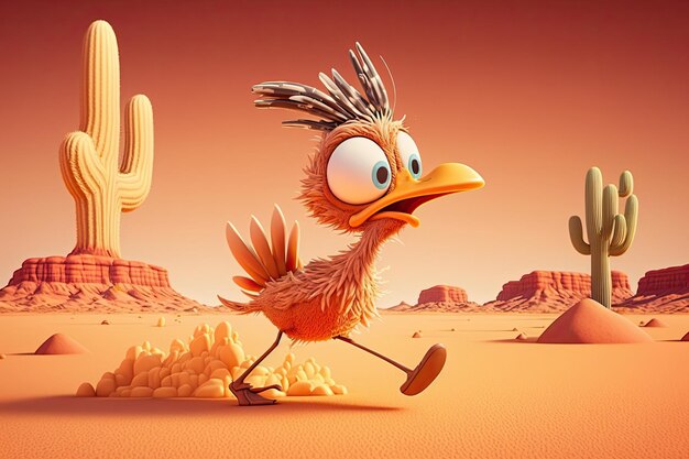 Cute Cartoon Roadrunner in the Desert Created with Generative AI