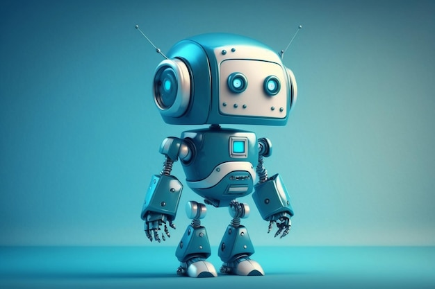 鮮やかな青色の背景にかわいい漫画のロボット AI