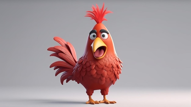 Cute cartoon rooster character 3d rendering AI generative