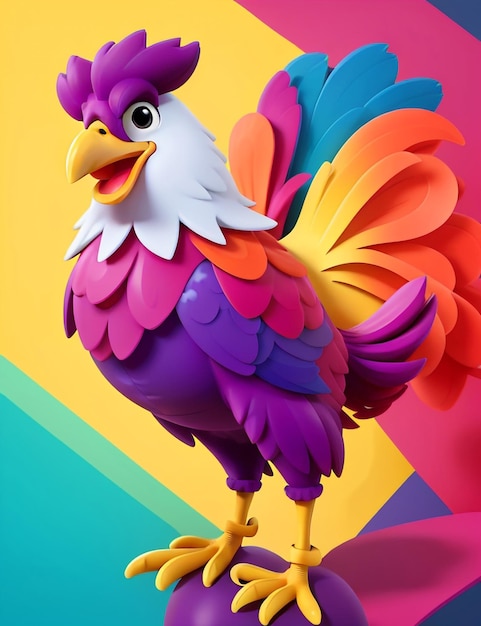 Photo cute cartoon rooster character 3d rendering