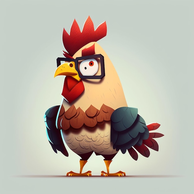 Cute Cartoon rooster with glasses generative ai