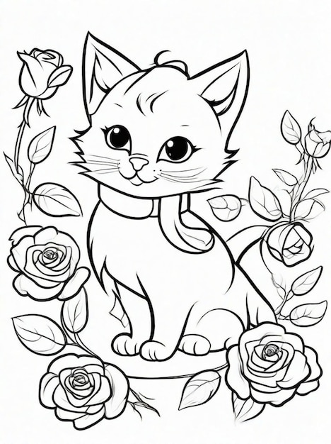 Foto pagine da colorare per i cartoni animati dei fiori di rosa