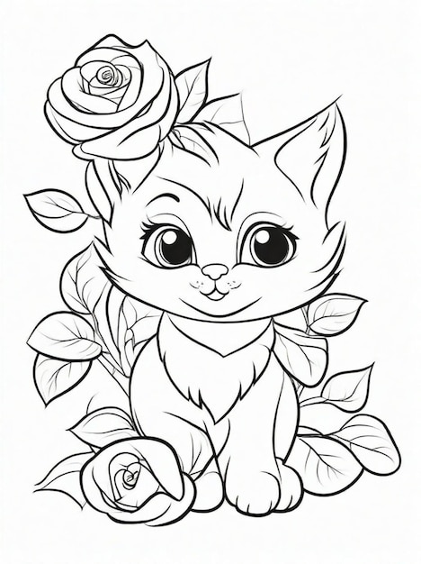 Cute cartoon rose flower coloring pages